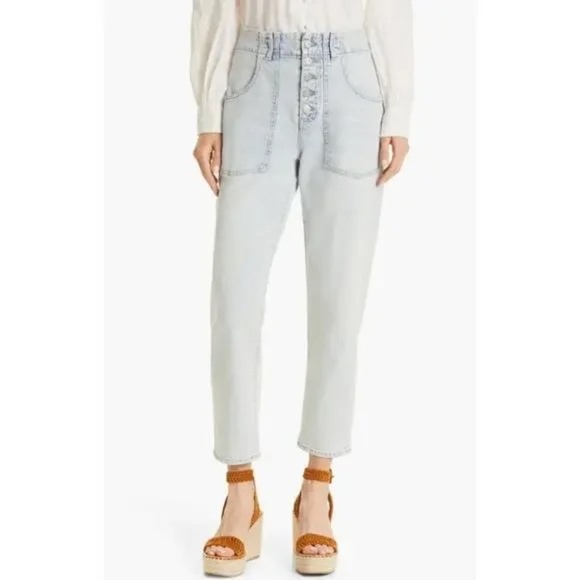 Veronica Beard Arya High Rise Cargo Straight Leg Jeans Size 30 Light Wash - Picture 1 of 10